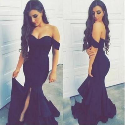 Prom Dresses, Evening Wear, Sleeves Off the Shoulder Backless Satin Ruffles Formal Prom Gowns, Saudi Arabia Evening Gowns