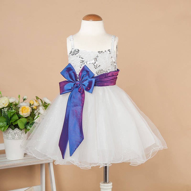 Sparkling Sequins With Butterfly Belt White Flower Girl Dress