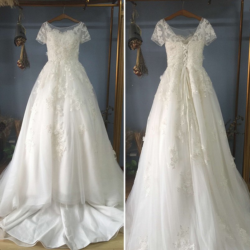 HS461 Popular Short Sleeve Wedding Dresses Beautiful Lace Wedding Dress ...