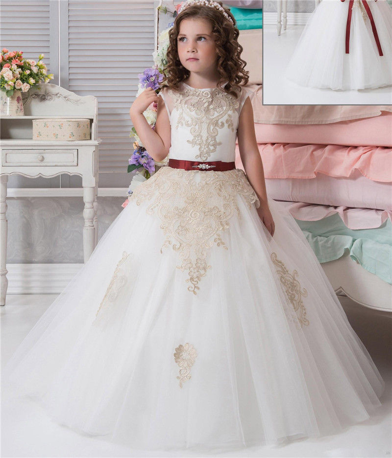 Charming Princess Pageant Formal Party With Red Belt Ball Gown