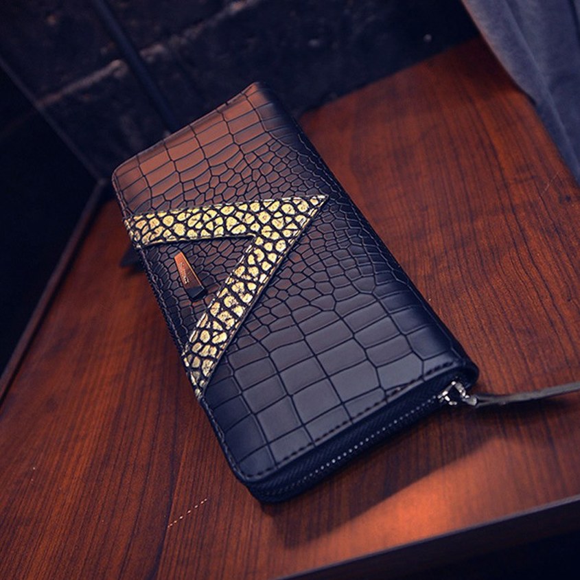 Fashion V Word Crocodile Texture Wallet Women Long Zipper Wallet Clutch Bag Qb31