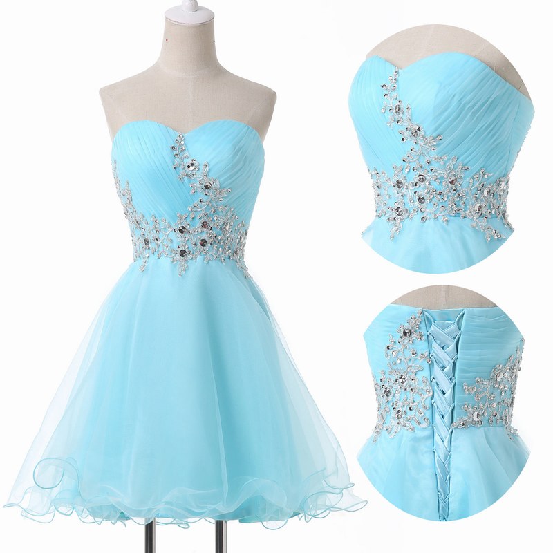 Sweetheart Ruched Jewel Embellished Short Prom, Evening Dress Featuring ...
