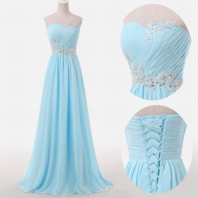 Elegant Strapless Sweetheart Light Blue Dresses Formal Party Dress ...