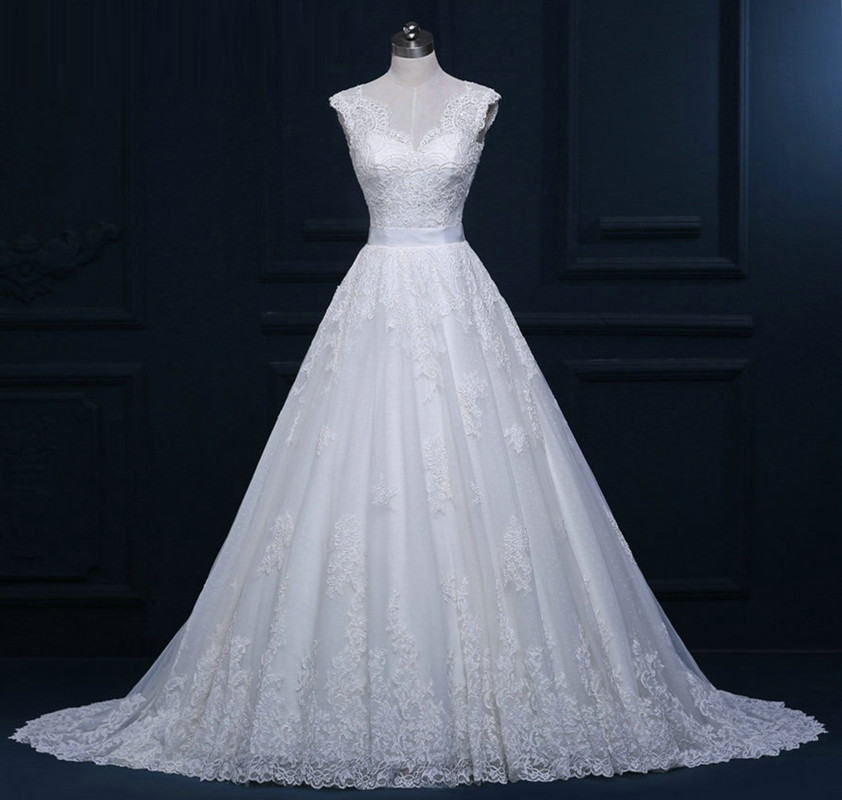Hs221 Double Shoulders Wedding Dress Lace Bridal Gown Small Tail ...