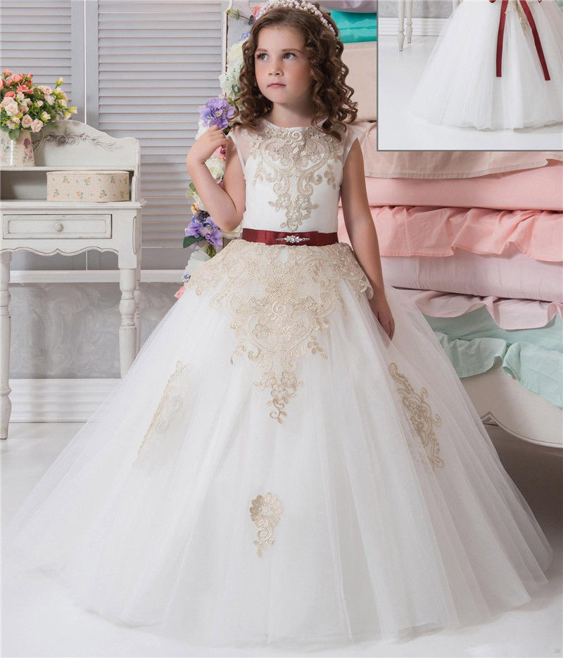 Charming Princess Pageant Formal Party With Red Belt Ball Gown,Girl ...