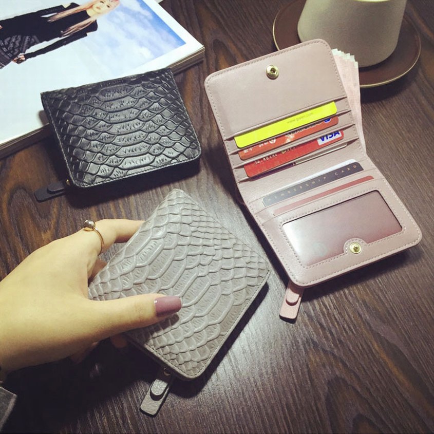 Fashion Snake Texture Wallet Ultrathin Mini Hasp Wallet Solid Color ...