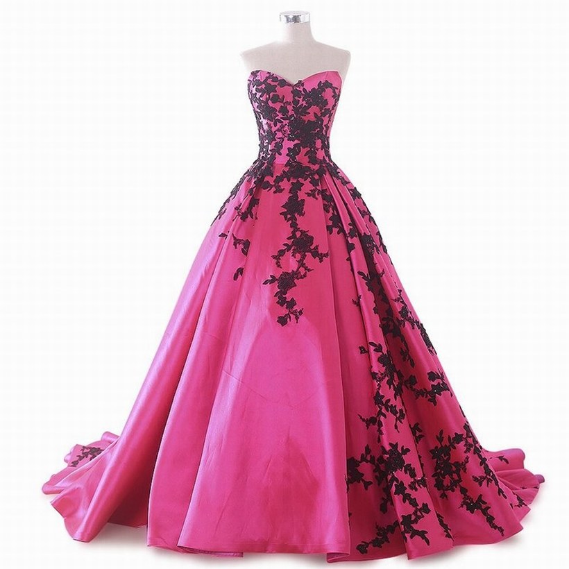 Strapless Sweetheart Black Lace Dark Pink Ball Gown Prom Dress Formal Dresses Dh222 On Luulla