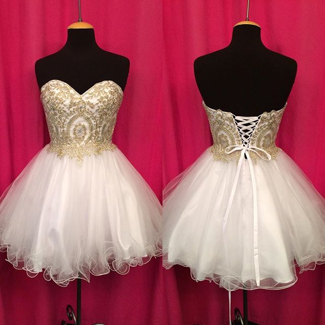 Cute Golden Lace Tulle Short Prom Dress,Mini Prom Gown,Backless Party ...